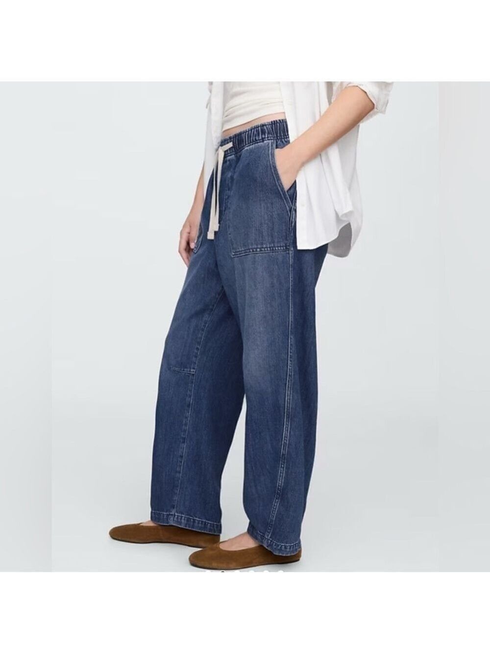 Gap Dark Wash Denim Utility Pull-On Barrel Jeans NWT
